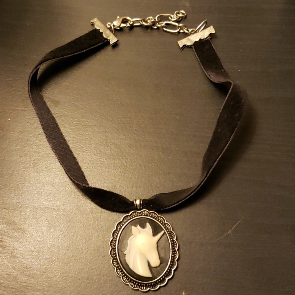 Vintage Velvet Adjustable Gothic Unicorn Necklace